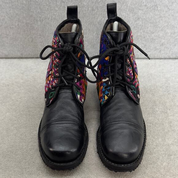 Teysha  Guatemalan Leather Embroidered Ankle Boot - Black - Women size 6.5 - Picture 5 of 12